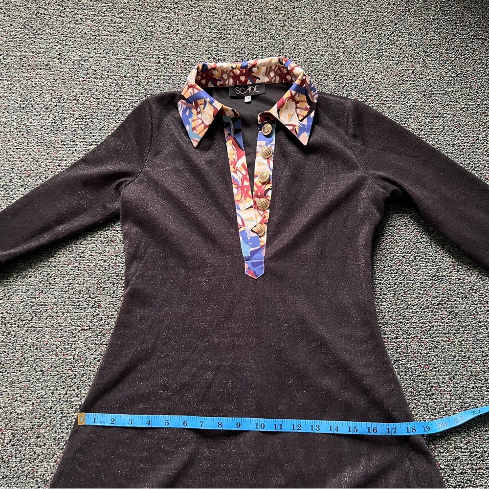 Modest Black Glitter & Vintage Floral Antique Gold Button Fit & Flare Dress Sz S - Picture 10 of 16